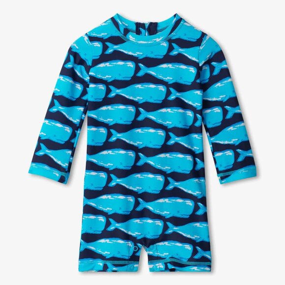 Hatley Baby Boy 3-6M Blue Whale Pod Long Sleeve One-Piece Rashguard UPF 50+ - Picture 1 of 11